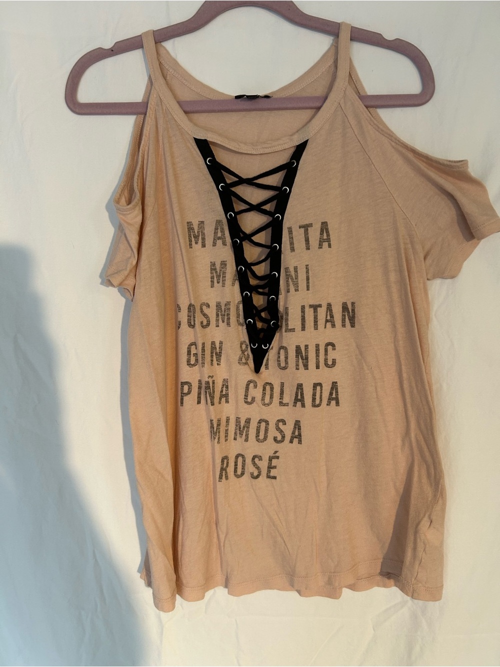 Express Cold Shoulder Lace Up Cocktail Graphic Tee Size Small